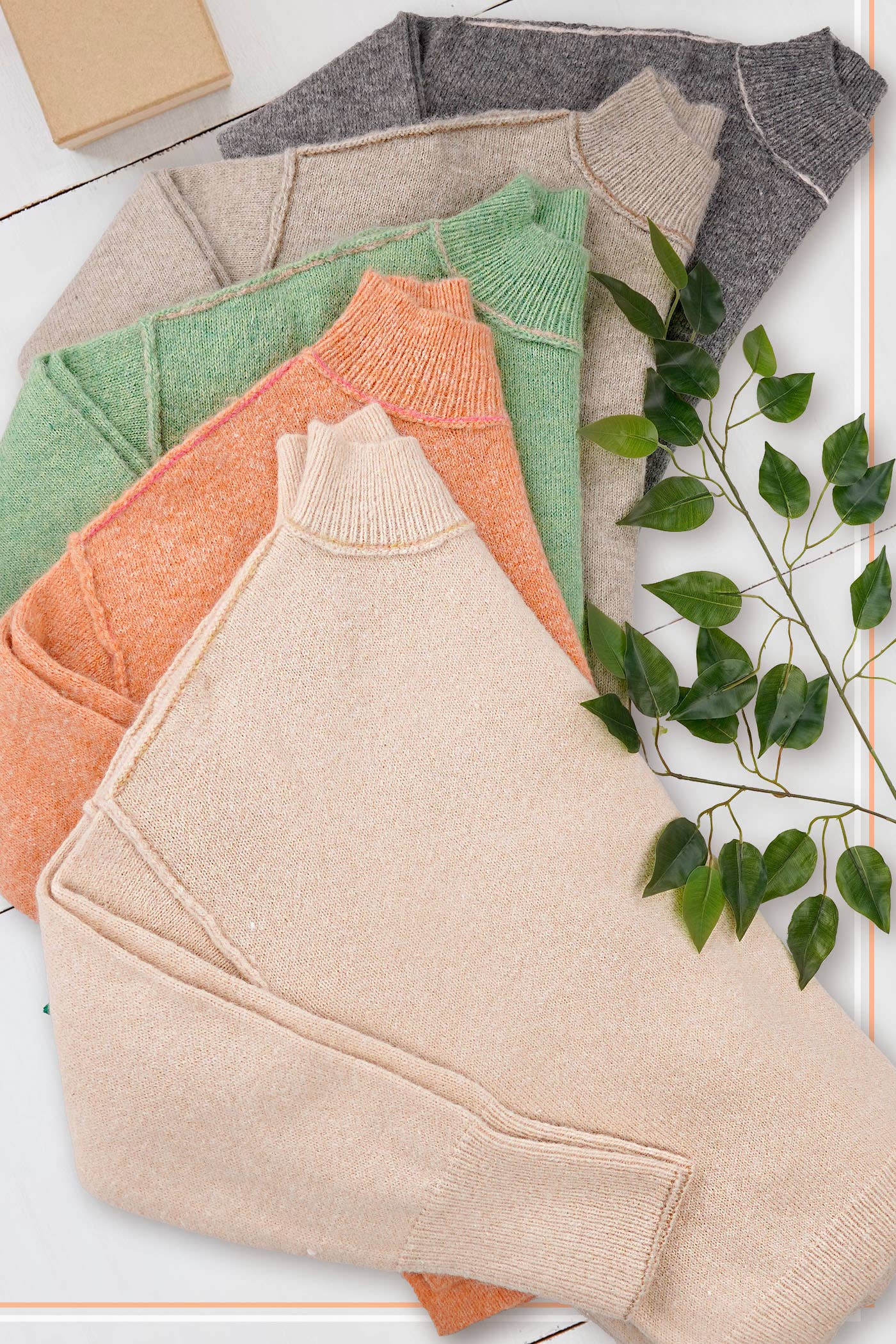 La Miel - Wholesale Knit Sweater - Women's - MCS3566-Loose Fit Mock Neck Exposed Seaming Detailed Sweater14