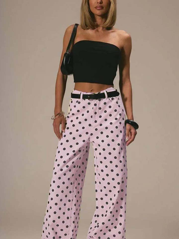 Jeans de Perna Larga com Bolinhas por atacado de Mccolin