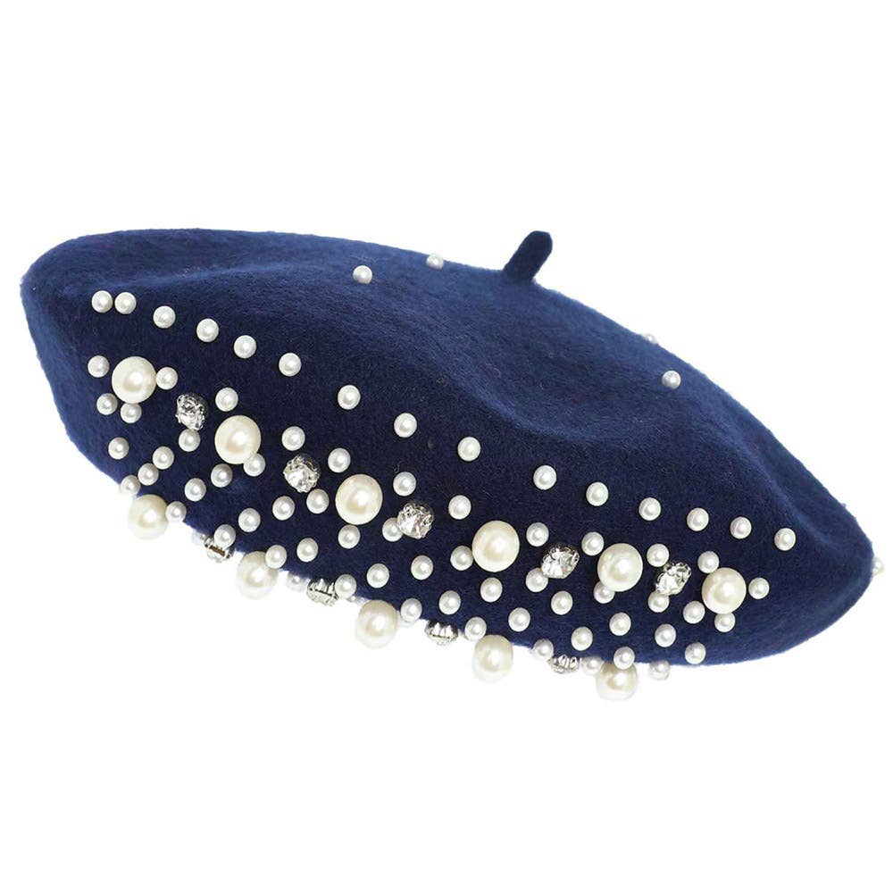 Sensibling Corp. - Wholesale Beret - Women's - Pearl Stone Cluster Embellished Wool Beret Hat12