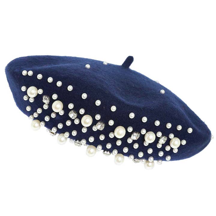 Sensibling Corp. - Wholesale Beret - Women's - Pearl Stone Cluster Embellished Wool Beret Hat12