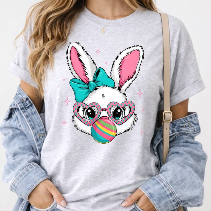 Retro Easter Bunny Blowing Bubble Gum Easter Graphic Tee for wholesale by Simply Spoken Apparel