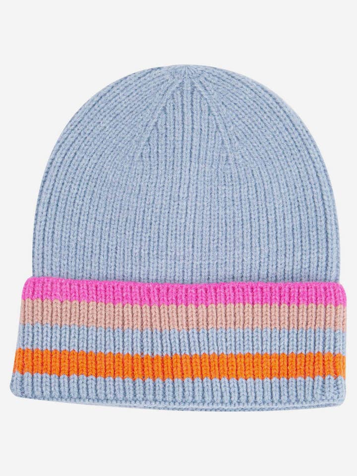 Delta Light Blue Rainbow Stripe Beanie Hat for wholesale by Sarta Accessories