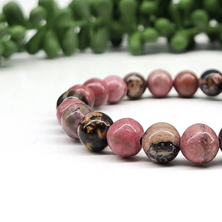 Meraki Gemstones – wholesale Beaded bracelet – Rhodonite Bracelet Stretchable 8mm Beads, 7.5"Long1