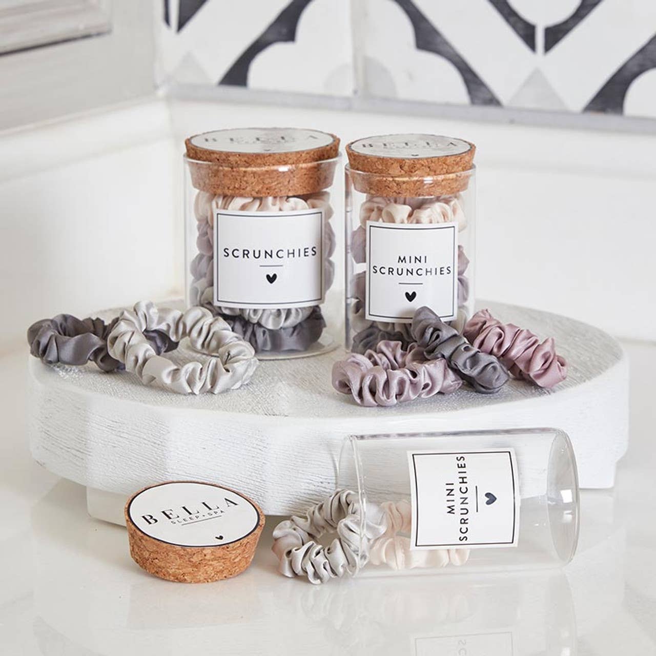 Bella Sleep + Spa - Wholesale Scrunchie - Women's - Satin Scrunchies Jar - Lilac Ash Ombre2