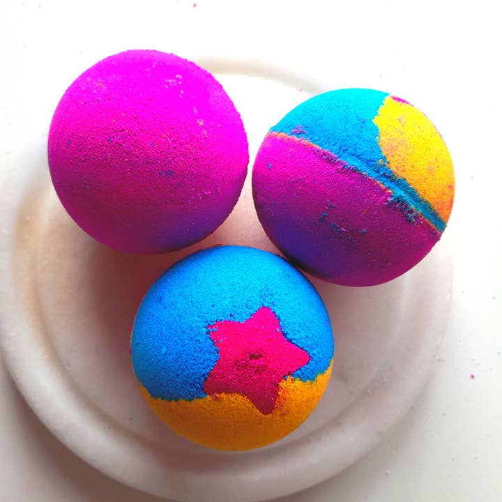 Pink, Blue & Yellow Big Bath Bomb Ball - Pink Topper for wholesale by Boddle Bath