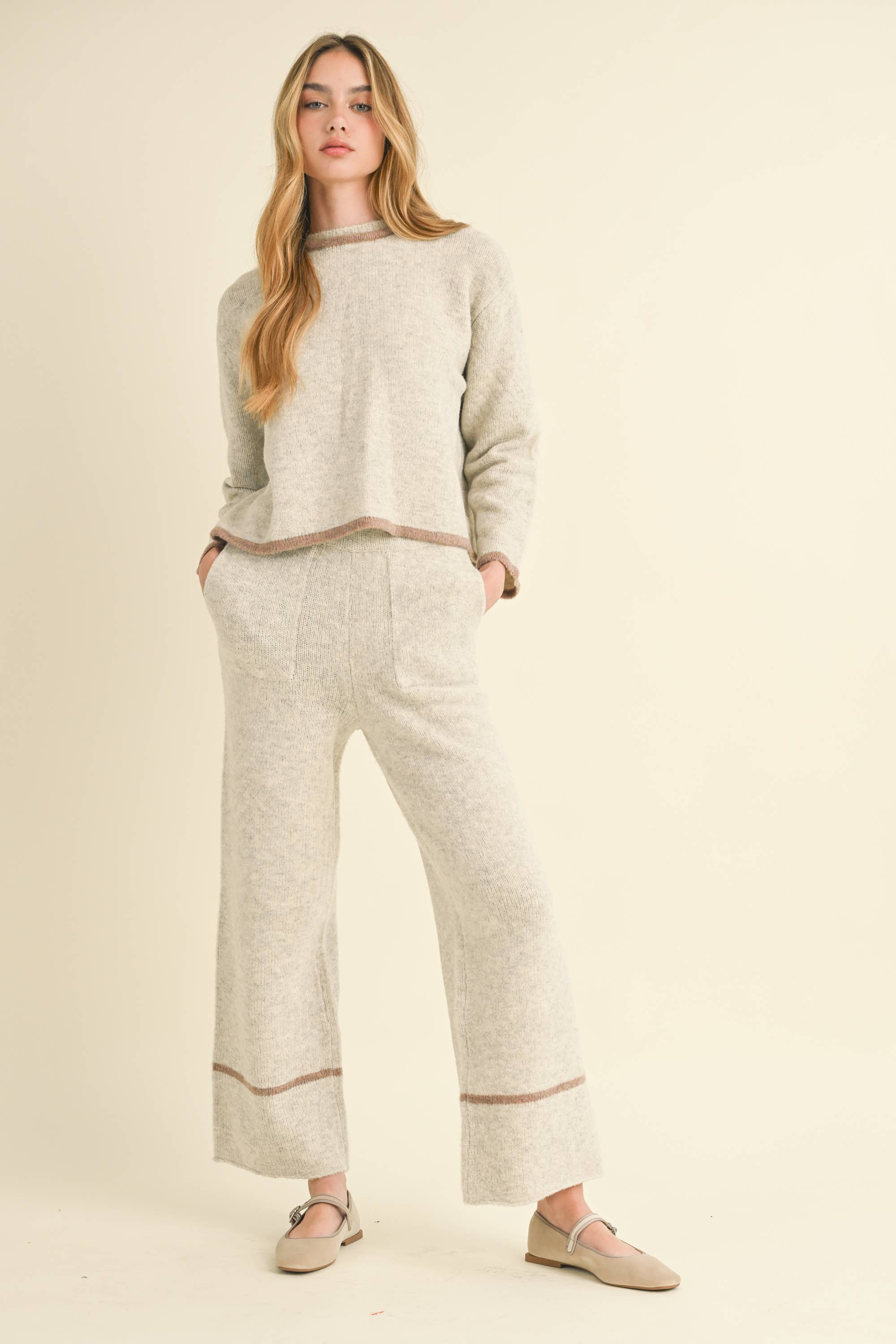 MIOU MUSE - Wholesale Pants - Women's - P3854ST   COLOR CONTRASTED DETAIL KNITTED PANTS3