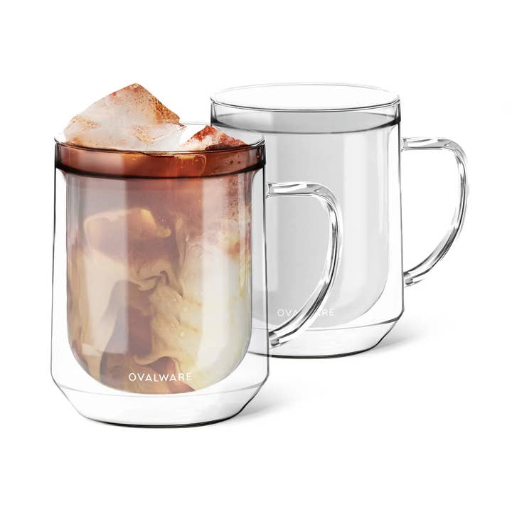 Double Wall Glass Mug - 500ml / 17 oz (Set of 2) Frost White for wholesale by Ovalware