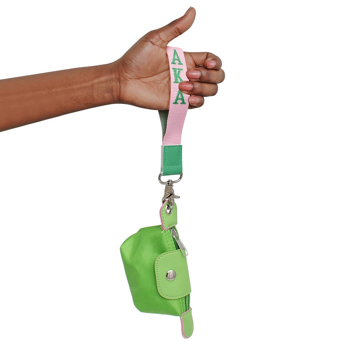 AKA Sorority Green Nylon Wristlet Strap Mini Pouch for wholesale on Faire1