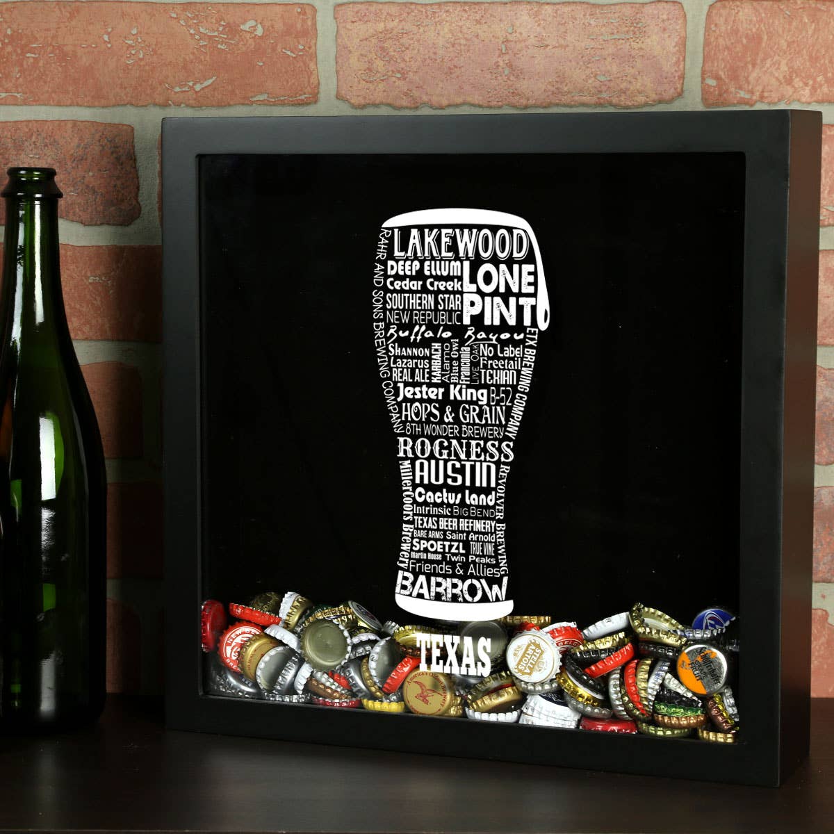 Torched Products - Vendita all'ingrosso Decorazione da parete 3D - State Beer Cap Shadow Box, nero, tipografia della birra artigianale90