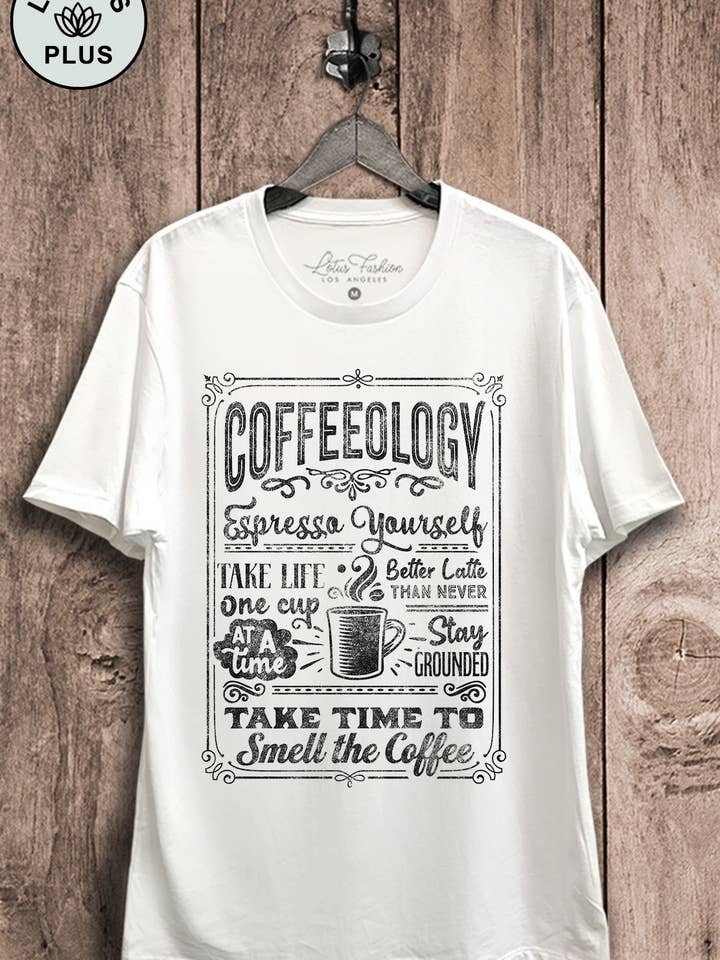 Top con grafica Coffeeology per la vendita all'ingrosso da parte di Lotus Fashion Collection