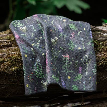 Tea Towel - Alaskan Wildflowers, Vintage Black for wholesale by Labrador Tea