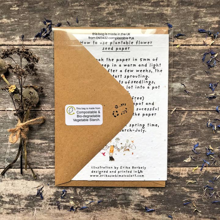 Erika's Whimsical Art – wholesale Birthday card – Plantable Seed Paper Card, Flower Illustration8