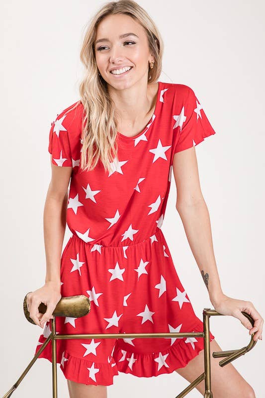 HEIMISH - Wholesale Romper - Women's - SP1030-15 PLUS SHORT SLEEVE ROUND NECK STAR PRINT ROMPER2