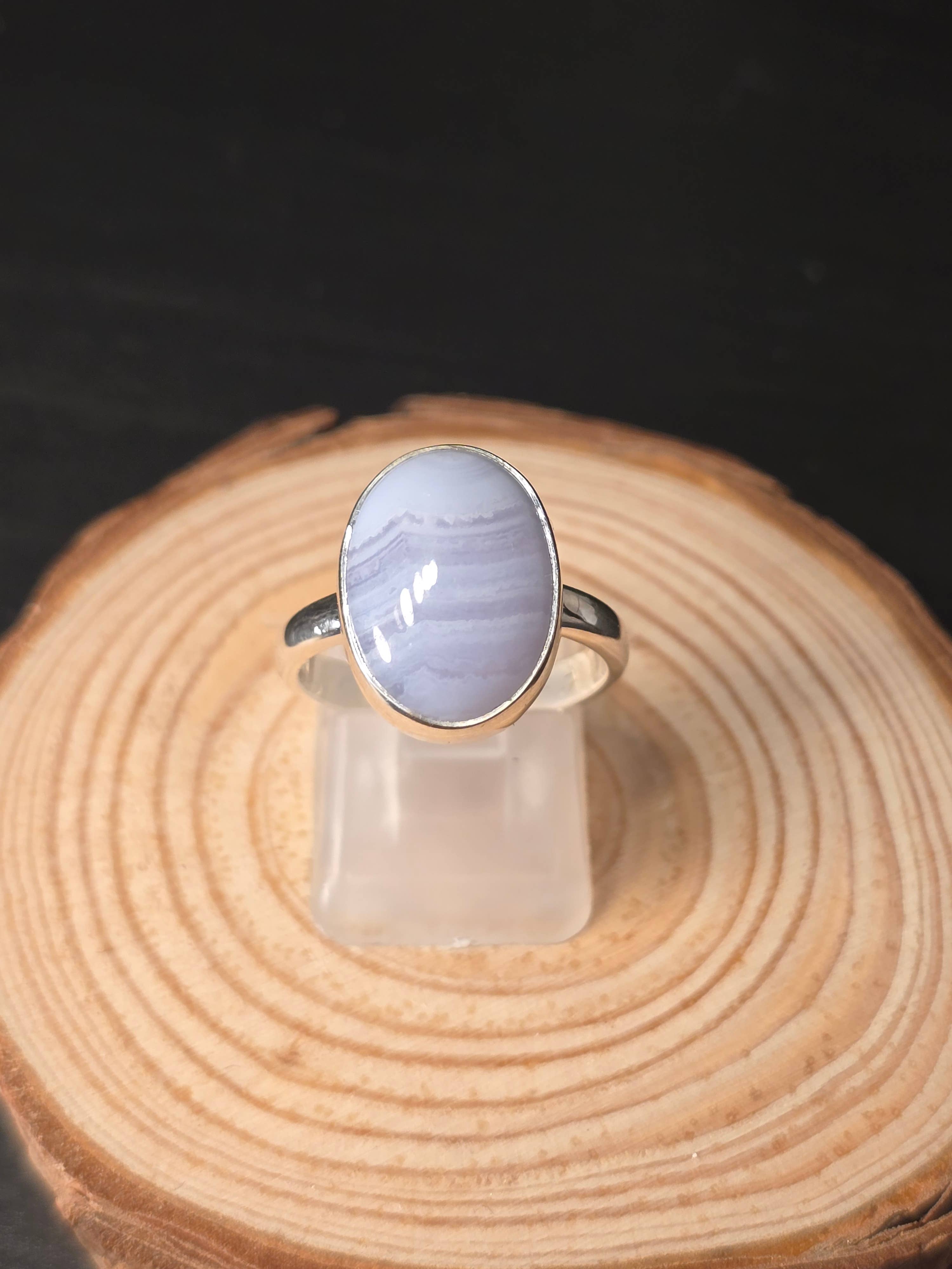 Crystal Cove Minerals – wholesale Cocktail/statement ring – Blue Lace Agate Sterling Silver Ring - 4.5g - UK N