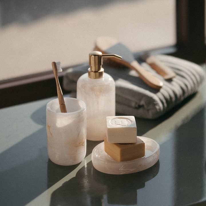 Andrea House - Wholesale Bath Soap Dish - Classic white mother-of-pearl effect bathroom toothbrush holder