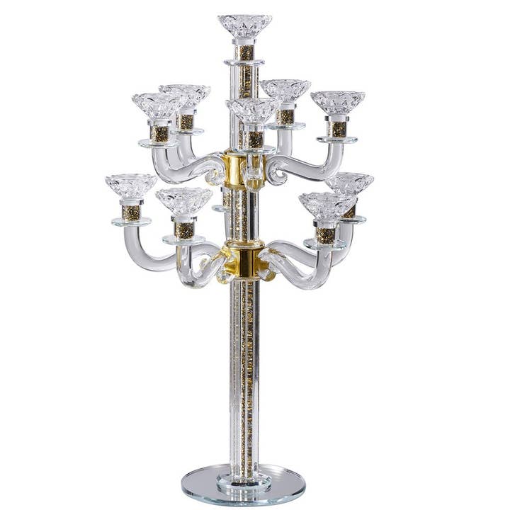 Boker-Tov Shalom - Wholesale Candle Holder - Crystal Candelabra with Mirrored Base 11 Arms
