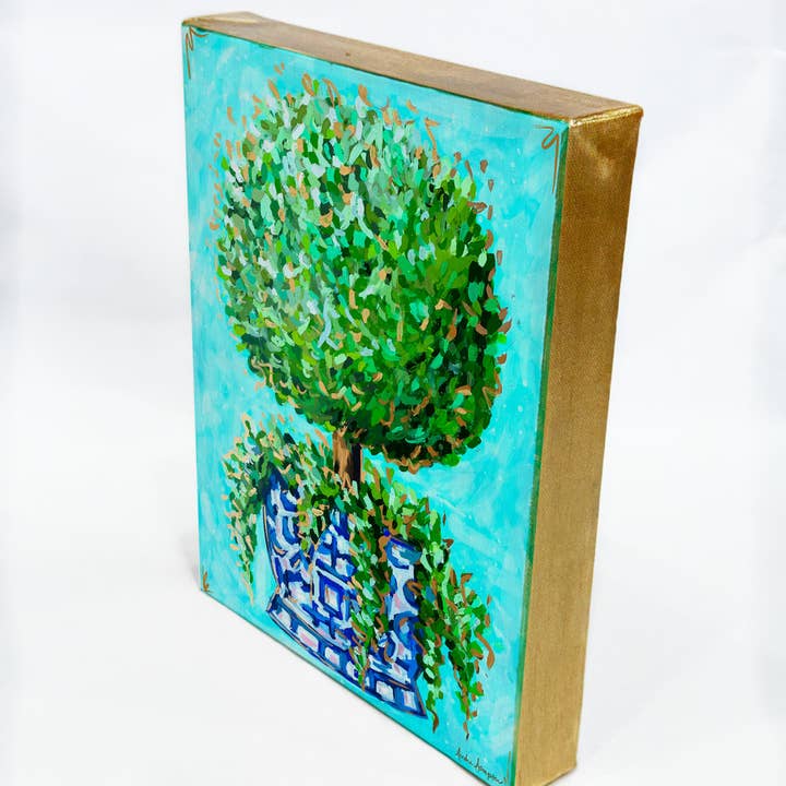 Audra Style - Wholesale Art Print - Topiary Gallery Wrapped Canvas - Blue and White Vase Art Painting