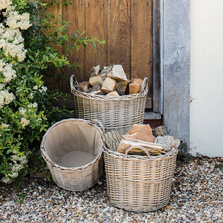 Natürlicher runder Holzkorb mit Futter - Verschachteltes Set für den Großhandel von Arthur Cameron