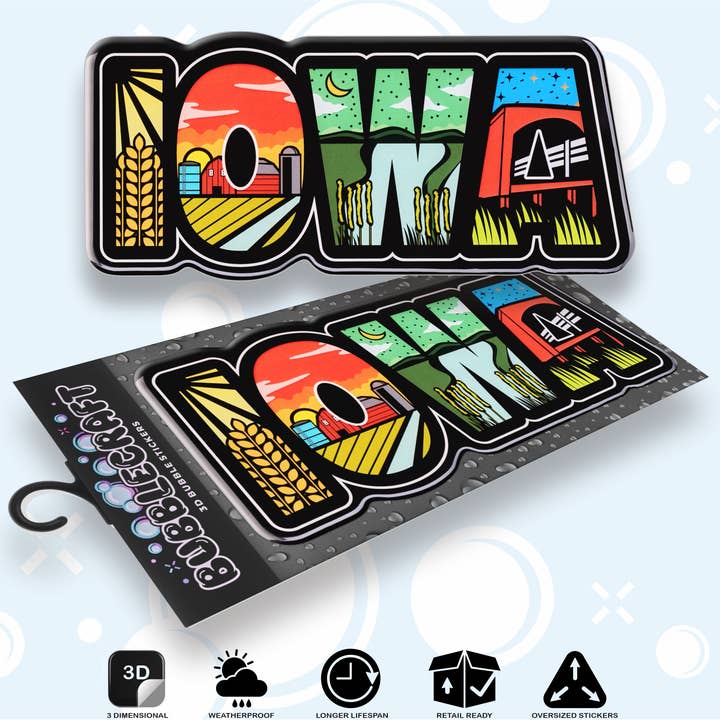 Iowa Landscape Art Graphic 3D Souvenir Sticker for wholesale by Bubblecraft