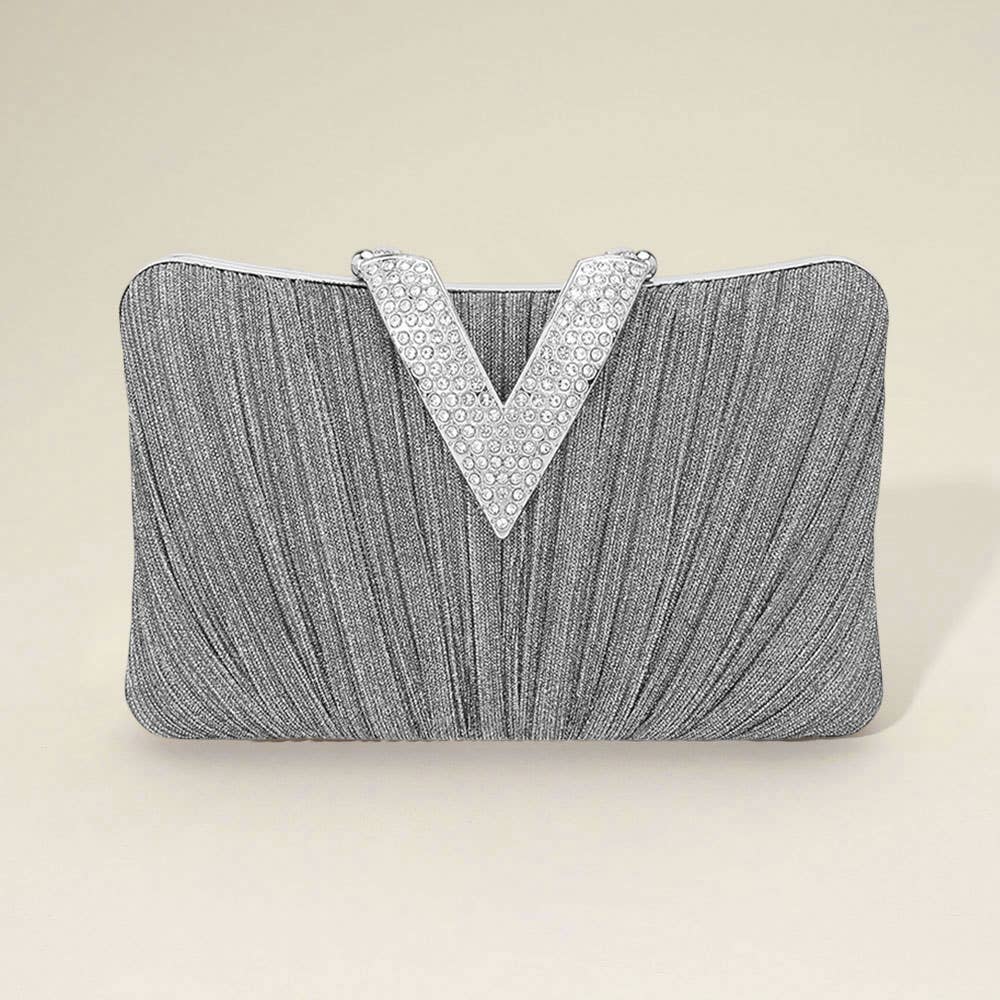 Sensibling Corp. - Wholesale Clutch - Dames - Sprankelende Stof Steen Geplaveide V-Vouw Clutch / Avondtas8