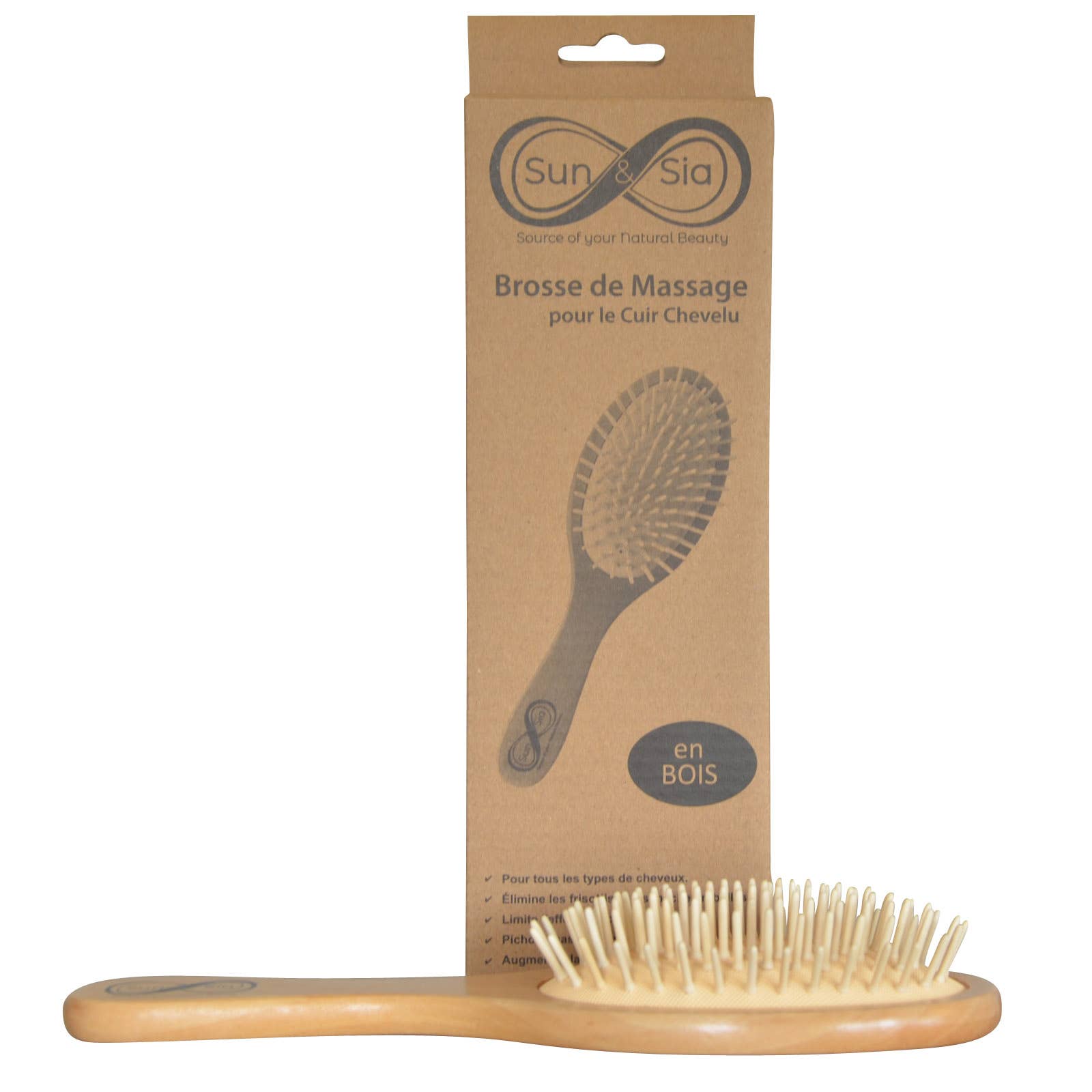 Zen'Arôme - Vente Peigne/brosse à cheveux - Brosse à Cheveux en Bois - Picots Souples Effet Massant5
