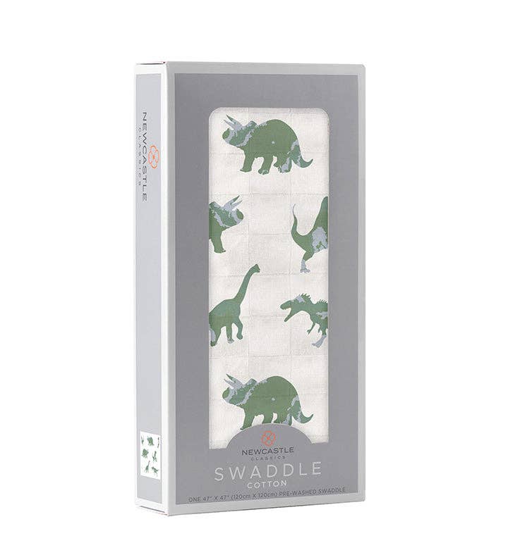 Newcastle Classics - Wholesale Swaddle - Baby - Granite Green Dinosaurs Cotton Swaddle1
