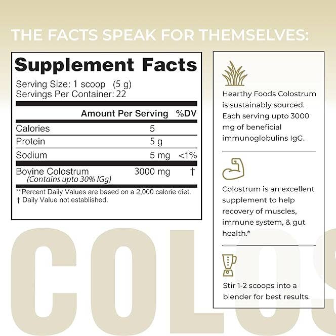 Hearthy Foods - Wholesale Protein/Superfood Powder - Grass Fed Colostrum Powder, Keto, Immunity, Gut Healthy, GF