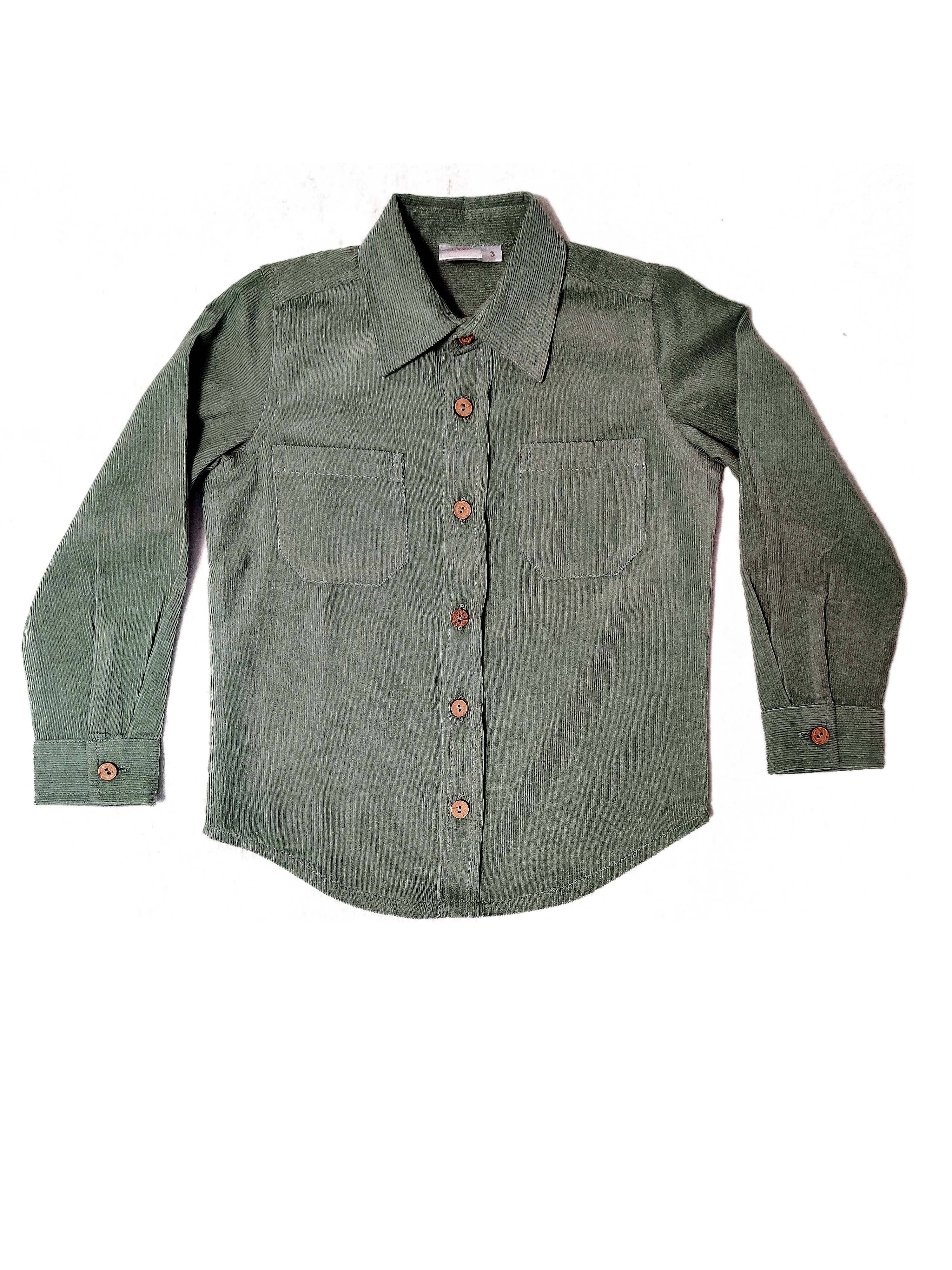 Yo Baby - Wholesale Button Down Shirt - Kids - Corduroy Shirt - Sage0