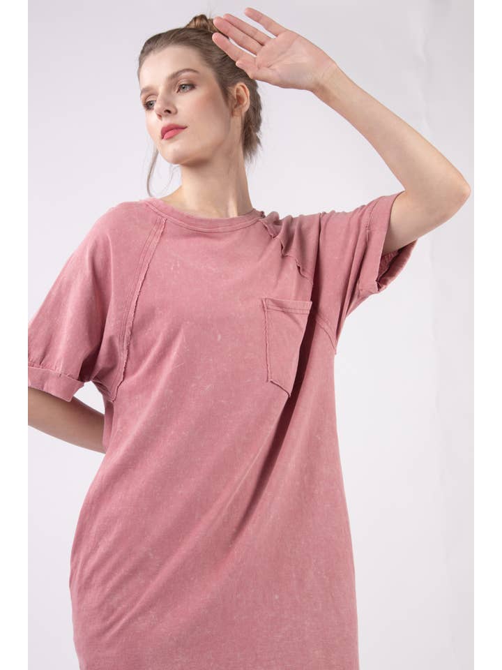 VERY J - Wholesale Dress - Women's - ND31162X-PLUS SIZE Round Neck Oversized Washed Knit Dress