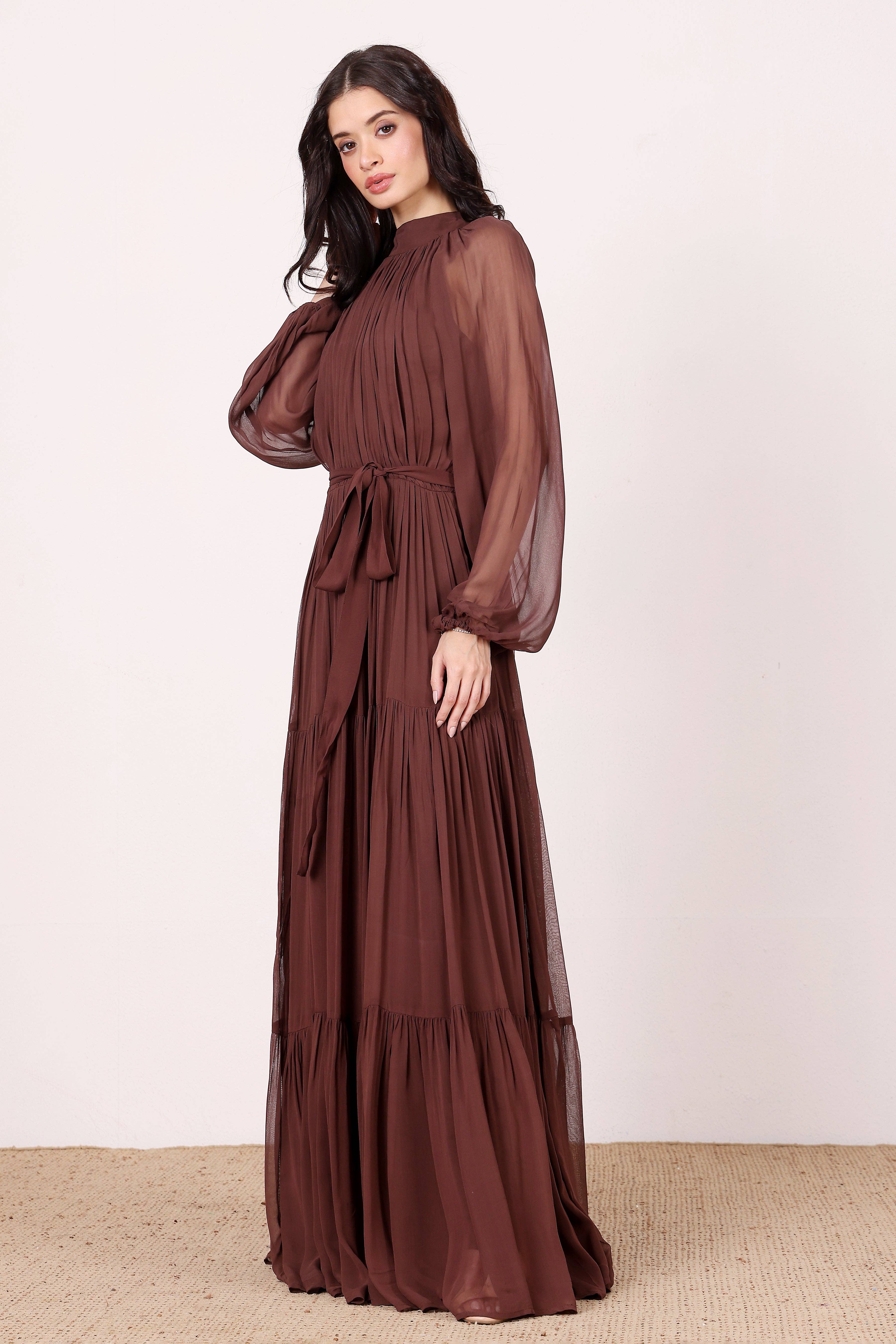 Rosetta Maxi Dress in Chocolate Brown for wholesale on Faire6