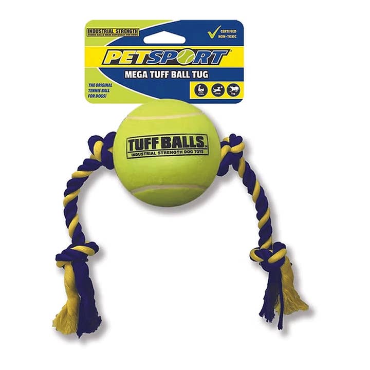 PetSport Tuff Ball Tug Rope Dog Toy, Durable Fetch & Tug (Multiple Sizes) for wholesale by Playful Tail