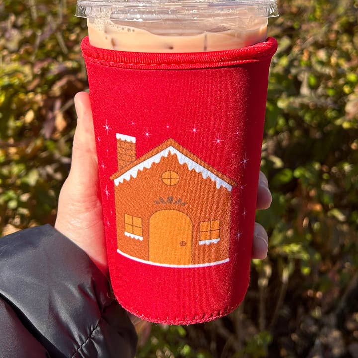 Sun and Mind Co. - Wholesale Drink Huggers & Koozies - Holiday Gingerbread House Iced Coffee Drink Sleeve3