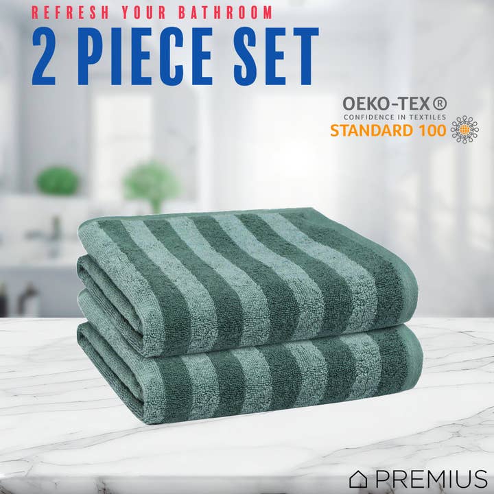 ShopBobbys - Wholesale Hand Towel - PREMIUS 2 Pack Stripes 100% Cotton Yarn Dyed Hand Towel, 16x28 Inches8