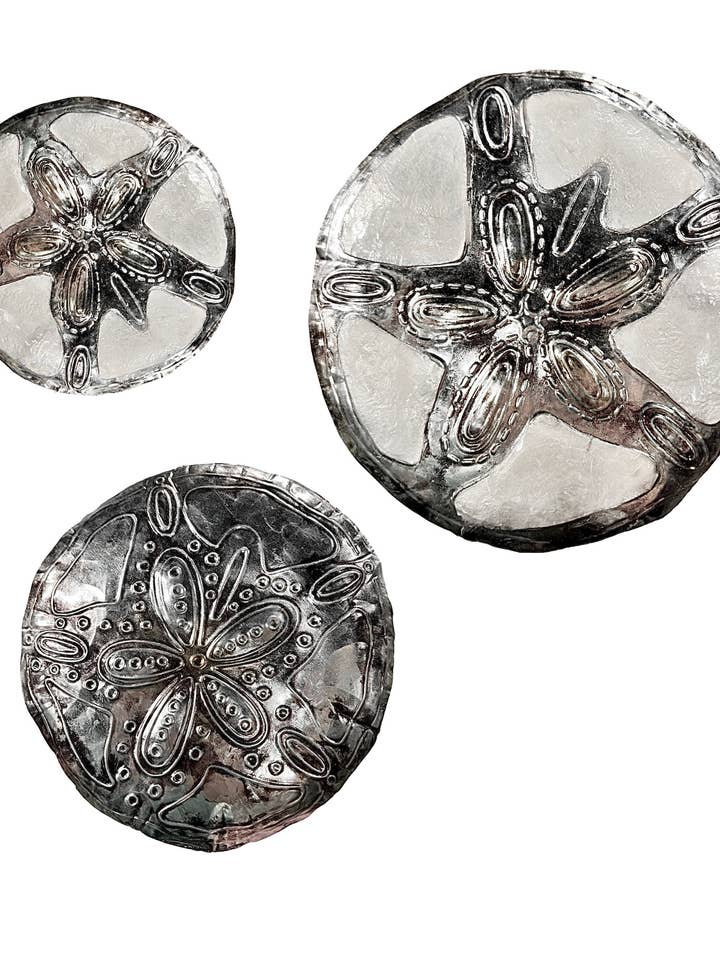 White Sand Dollar Wall Plaque Set/3 for wholesale by Bamboo Source Tropical Decor