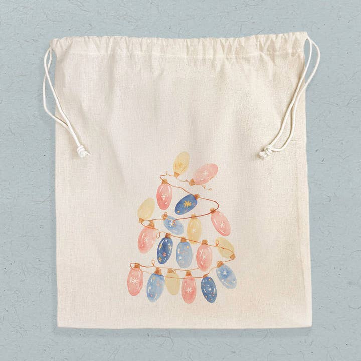 Twinkling Lights Tree - Customizable Cotton Cinch Bag for wholesale by Boheme Bliss