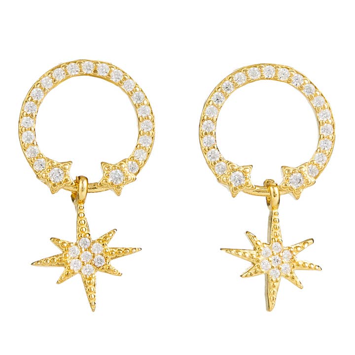 Créoles Pavé CZ avec Starburst pour la vente par Elyssa Bass Designs