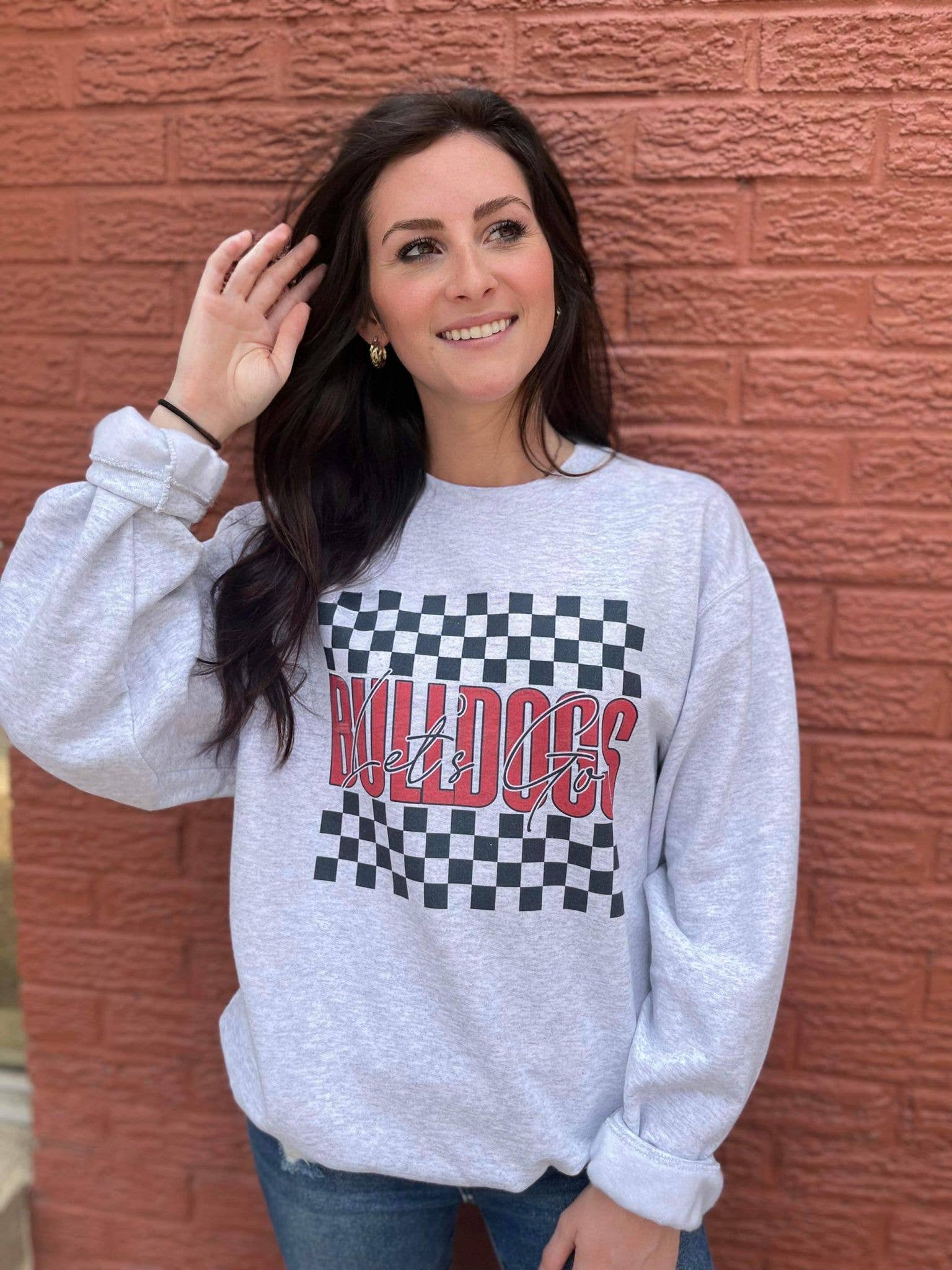 Adelle Linen - Wholesale Graphic Sweatshirt - Women's - Checkered Mascot Sweatshirt3