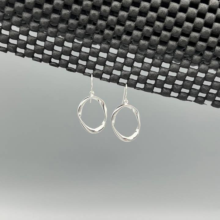 Silver Wavy Open Oval Earrings for wholesale by Something Silver