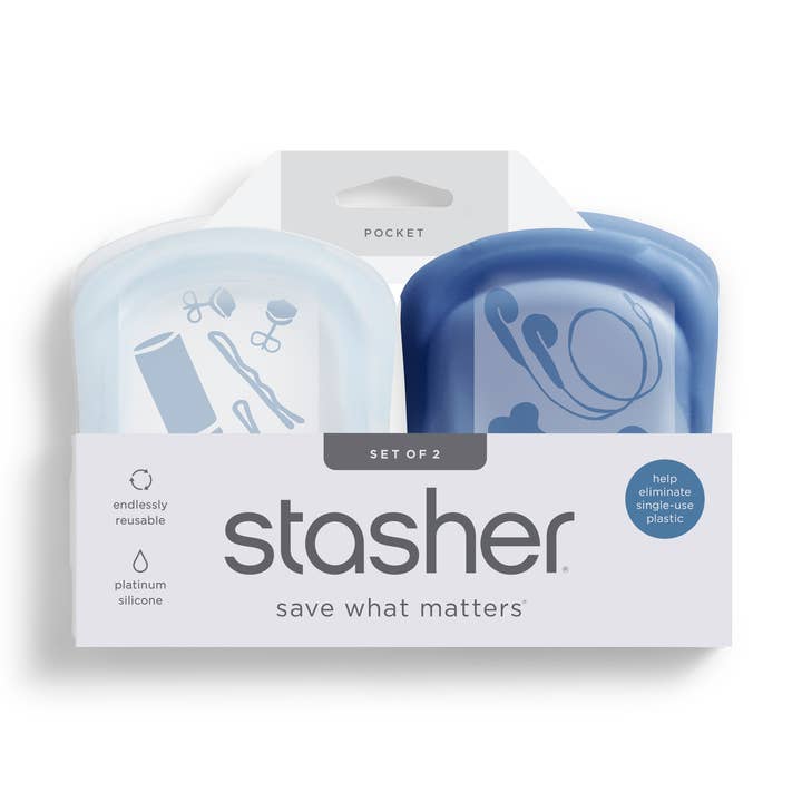 Pocket 2-pack (1 Clear + 1 Deep Ocean) for wholesale by Stasher