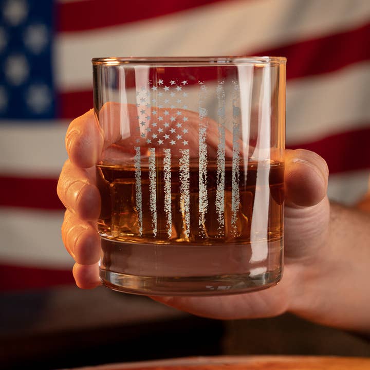 Old Southern Brass - Wholesale Cocktail/Liquor Glass - Distressed American Flag- Whiskey Glass - 10 oz capacity