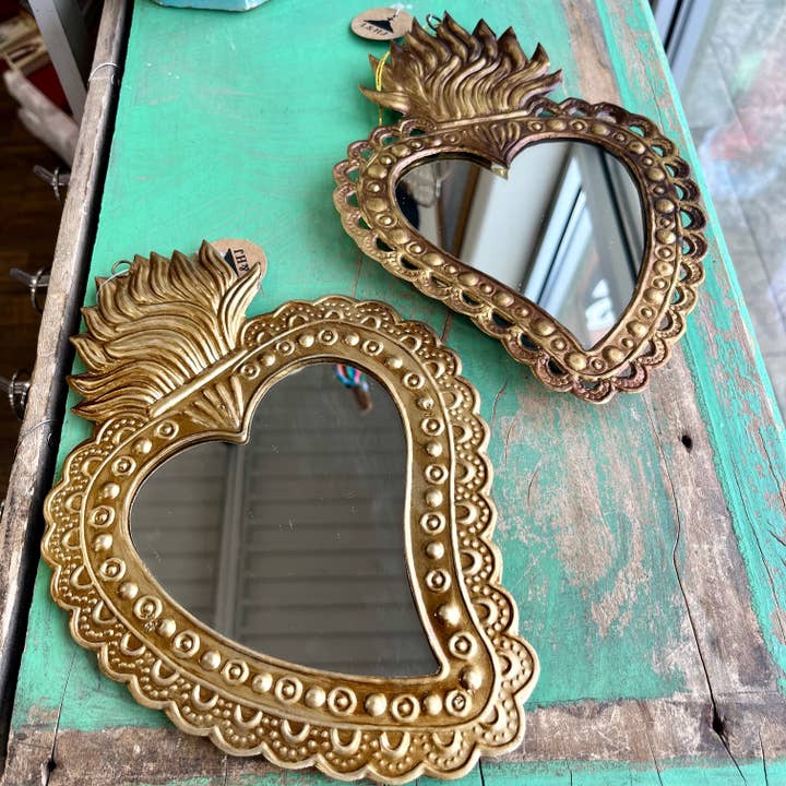 Tin Scallop Dots Sacred Heart Mirror for wholesale by Love and Honor Jesus LLC
