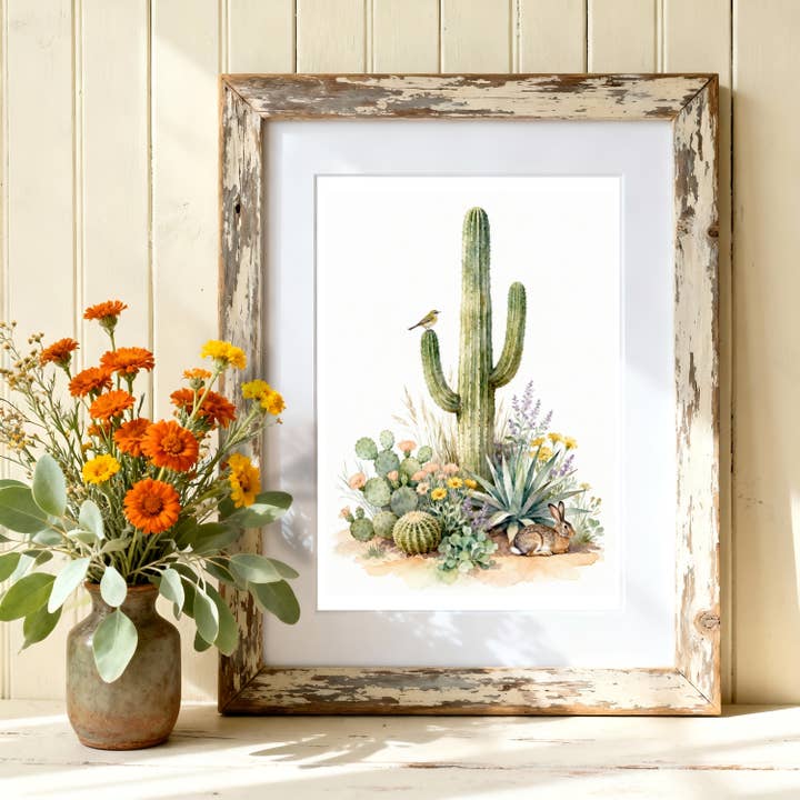 Saguaro Cactus Watercolor Art Print – Southwest Cottage Wall for wholesale by Designs by Michaela