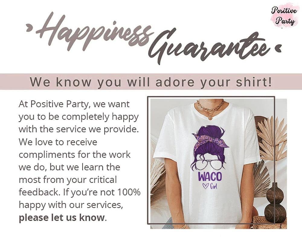 PositiveParty – T-shirt estampada - Mulher por atacado – Camisa Waco Menina, Presente Born In Waco9