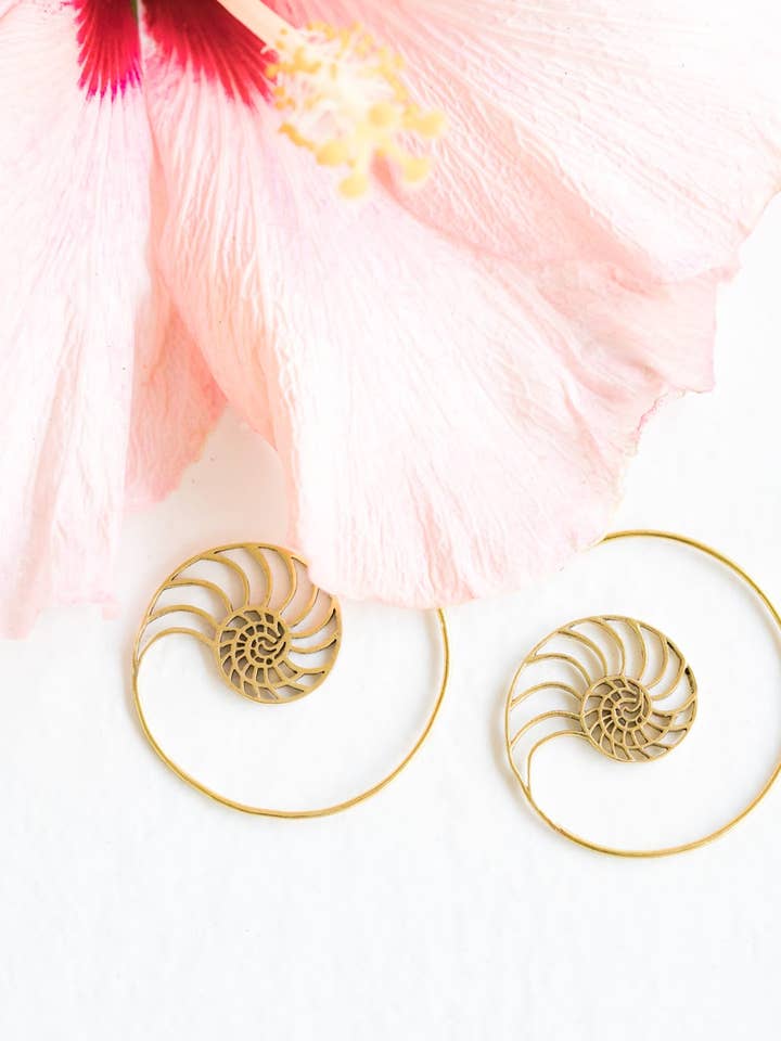 Nautilus Shell Spiral Øreringe (messing) for engroshandel hos Meelah Collections