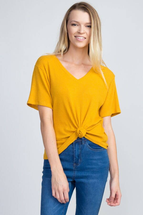miroh - Wholesale Knit Top - Women's - Ribbed Basic V Neck Top With Knot Detailing7
