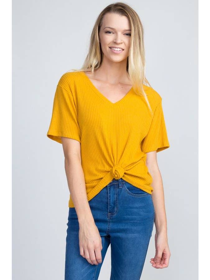 miroh - Wholesale Knit Top - Women's - Ribbed Basic V Neck Top With Knot Detailing7
