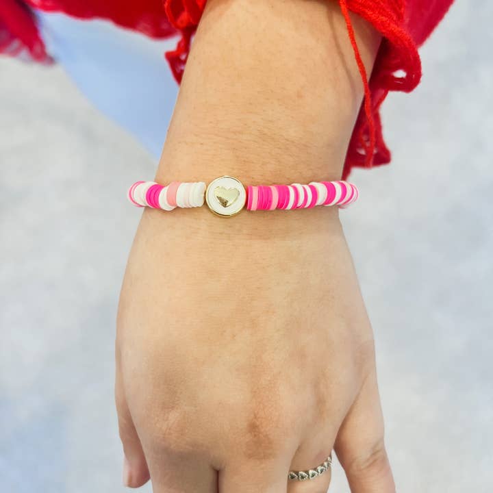 Taylor Toms Designs - Wholesale Beaded Bracelet - Pink Heart Bracelet2