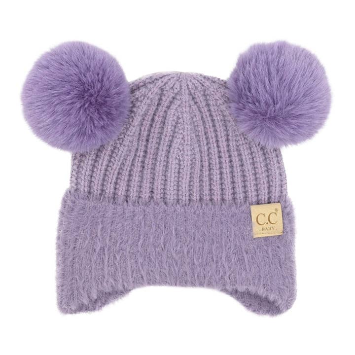 C.C Beanie - Wholesale Beanie - Kids - BABY C.C Fur Earflap Double Pom Beanie for Kids