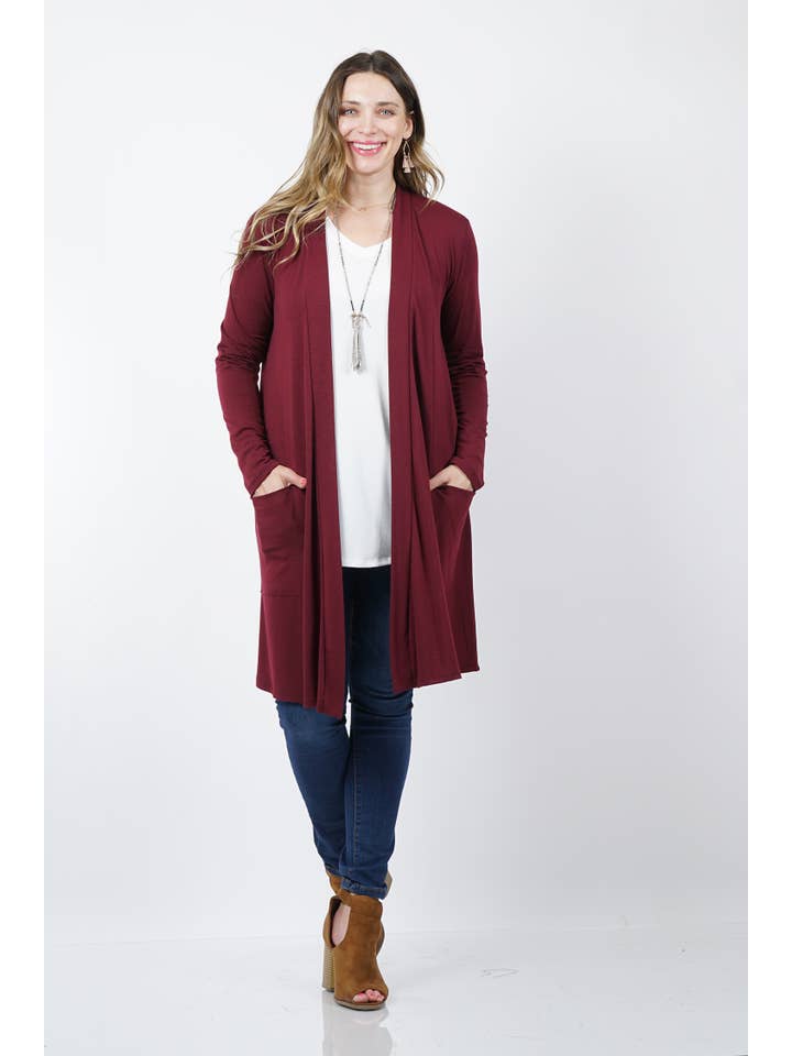 42POPS - Wholesale Cardigan - Women's - ..SI-7552 Plus Knee Length Slouchy Pocket Open Cardigan10