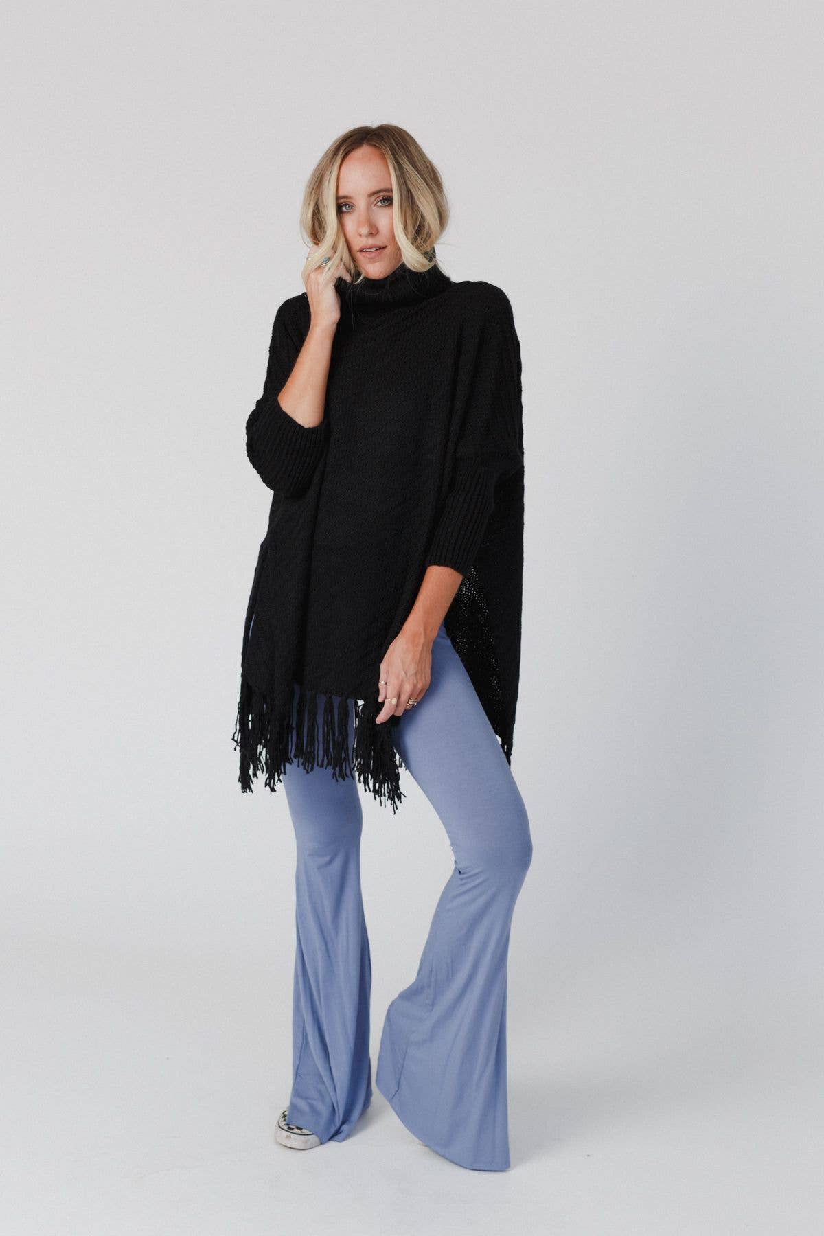 Three Bird Nest - Wholesale Poncho - Women's - Paloma Poncho Sweater - Black5